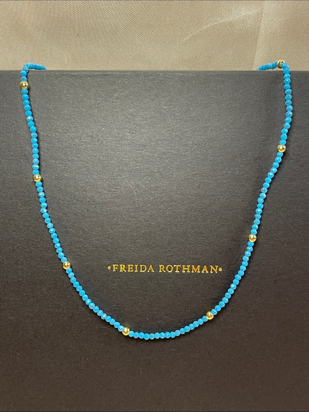 Freida Rothman Brass Base Genuine Turquoise Beaded Necklace 18" NWT $145 MSRP
